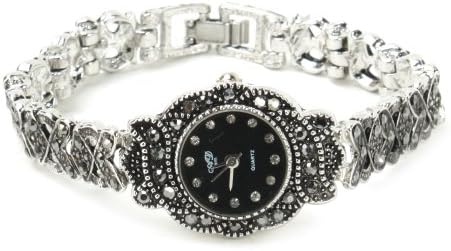 YESURPRISE Alloy Rhinestone Round Dial Lady Quartz Bracelet Watch Black-Silver Band