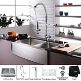 Kraus KHF203-36-KPF1602-KSD30CH Stainless Steel Farmhouse Kitchen Sink Chrome Fa