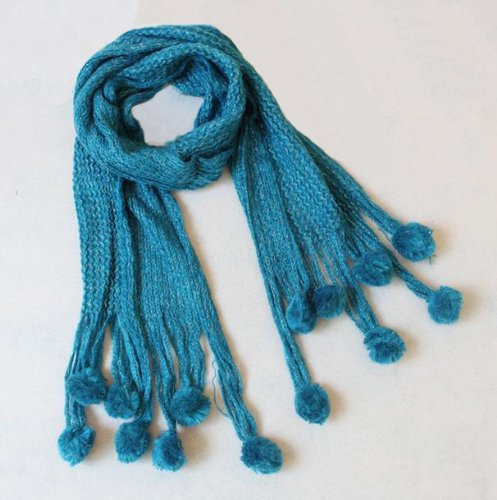 （サウス・ジュン）South JUN　マフラー　肩掛け　ふわふわ　ボンボン（ブルー×ゴールド）