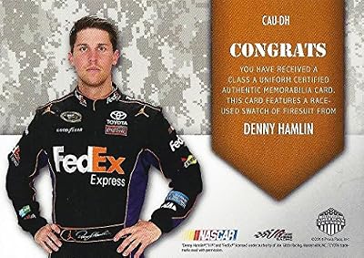 AUTOGRAPHED Denny Hamlin 2014 Press Pass American Thunder CLASS A UNIFORM (Race-Used Firesuit) Relic Memorabilia Insert Signed Collectible NASCAR Trading Card with COA (#10 of only 99 produced!)