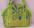 Designer Dog Carrier - 12" Green & Blue Hibiscus Carrier - Small