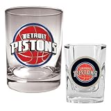 Detroit Pistons NBA Rocks Glass & Square Shot Glass Set - Primary Logo