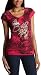 Southpole Junior's V-Neck Raw Cut Edge Tee,Hibiscus,Medium