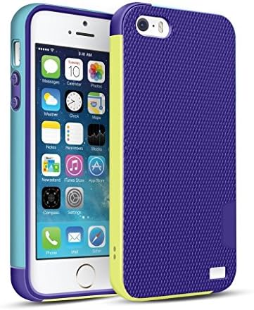 iPhone SE/5s case, Viitop [Ultra Hybrid] iPhone SE/5S Case Hybrid Best Impact TPU Shockproof Rugged Matte Shell Exact-Fit Dual Protection Silm Back Strips Anti-slip Cover Case [Purple/Yellow/Blue]
