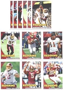 2010 Topps Washington Redskins Complete Team Set of 12 cards including Donovan McNab, Clinton Portis, Larry Johnson, Santana Moss, Trent Williams Rookie & more !