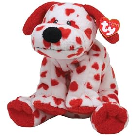 TY Pluffie Sweetly White Dog with Red Hearts