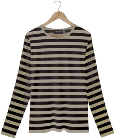 Silkspun: Long Sleeve Crew Neck T-Shirt-Black / Sandstone Stripe-XL