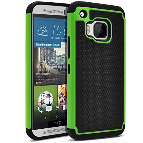 HTC One M9 Case, MagicMobile [Dual Armor Series] Rugged Durable [Impact Shockproof Resistant] Double Layer Cover [Hard Shell] & [Flexible Silicone] Case for HTC One M9 Case - Black / Green with Screen Protector