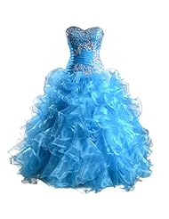  Organza Crystal Ruched Beaded  Lace-Up Sweetheart  Ball Gown Quinceanera Dress  With Ruffles