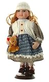 Charming Childrens collector doll - porcelain head and limbs - comes with small teddy or dog toy (assorted) - and display stand