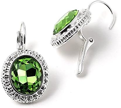 Greatmate Silver Peridot Oval Shape with Round Cut Rhinestone Wire Stud Earrings