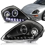 2000 - 2005 Mitsubishi Eclipse Dual Halo Black Housing Projector Headlights w  LED... by HK5