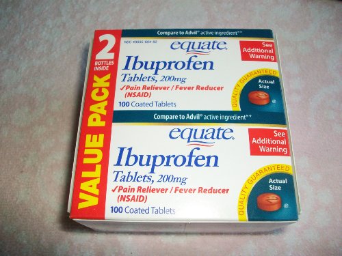 2 BOTTLE EQUATE IBUPROFEN 100 TABLETS, 200 MG EACH