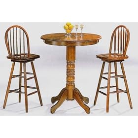 3pc Oak Finish Pub Bistro Bar Table w 2 Swivel Stools Set by visiondecor Furniture