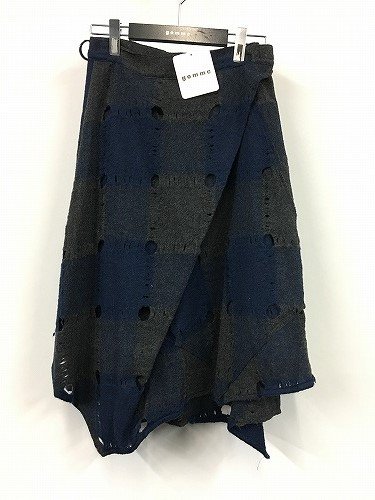 ゴムgomme/イレギュラーヘムスカート ネイビー×チャコール GB-S93-021-2