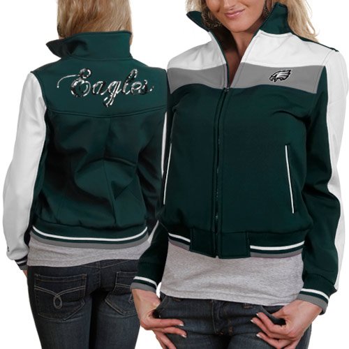 Philadelphia Eagles Ladies Midnight Green Bonded Softshell Full Zip Jacket (Medium)