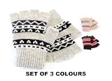 Value Pack Of 3 Ladies Fairisle Finger Gloves With Wool One Size, Assorted Colours