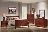 IMAGE OF 6Pc Louis Philippe Cherry Queen Size Sleigh Bed Bedroom Furniture Set