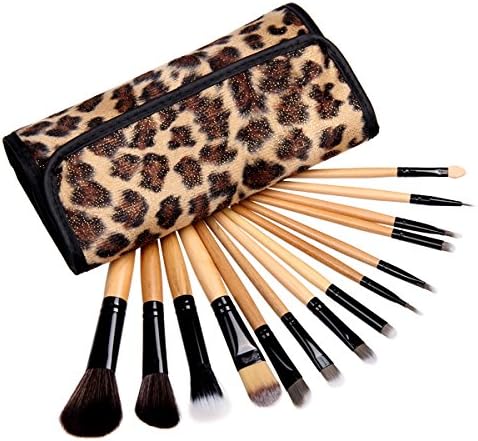 12pcs Get 2pcs Free Professional Cosmetic Make Up Brushe Makeup Brushes Set Kit With Glitter Leopard Case