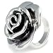 Chanel Inspired Black Rose Flower Sterling Silver Fashion Statement Ring
