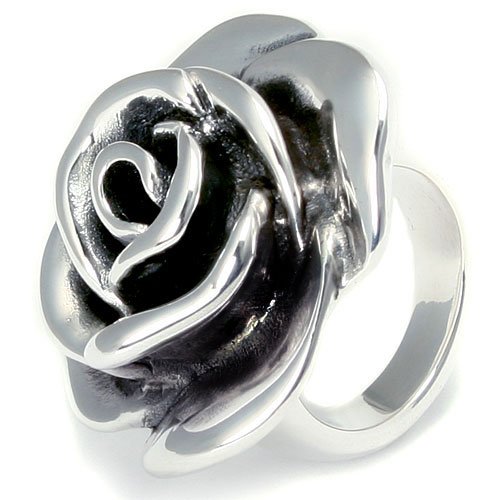 Chanel Inspired Black Rose Flower Sterling Silver Fashion Statement Ring