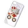 Luxury Rain Shape Crystal Diamond Red Ride Bicycle Hello Kitty White Case Cover for iPhone 4 4S