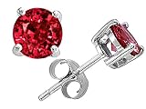 3.00 cttw 14K White Gold Plated 925 Sterling Silver Round 7mm Created Ruby Earring Studs