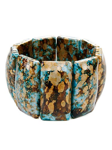 Imitation Turquoise Patina Style Rectangle Link Stretch Bracelet Fashion Jewelry