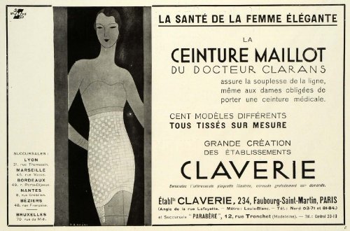1931 Ad Claverie Clothing Fashion Cinching Shirts Paris France Art Deco Woman - Original Print Ad