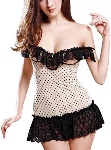 Ibzan Womens Plus-Size Rosie Mesh Cupless Babydoll One piece Dress G-string