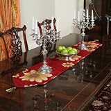 Chenille Floral Design Table Runner Burgundy 13 X 70