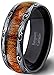 Mens Wedding Band 8mm Black Tungsten Ring Wood Inlay Pattern Dome Comfort Fit
