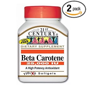 21st Century Beta Carotene 25000 I.U. Softgels, 110 Count (Pack of 2)