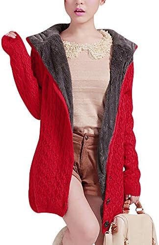 Keral Ladies Leisure Solid Color Knitwear Loose Sweater Hooded Long Coat_Red