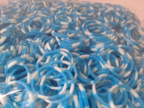 New Striped Multi-color Bands for Any Loom Kit - Light Baby Blue w/ White Stripes - 600ct + 25 S Clips