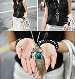 Fashion Bronze Peacock Feather Long Chain Retro Necklace