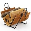 Woodfield Black Log Rack with Leather Carrier Wood Holder for Fireplace