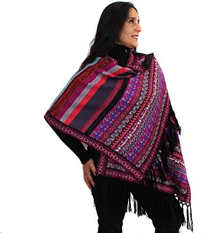 PASHMINA SHAWL alpaca FUCCIA multicolor 64 x25 inches with out fringed made in PERU