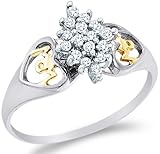 Size - 6.5 - 10k White and Yellow Two 2 Tone Gold MOM Mothers Day Heart Love Marquise Shape Cluster Round Cut Ladies Diamond Fashion Ring Band 10mm (.15 cttw, H Color, I1 Clarity) Size - 6.5 - 10k White and Yellow Two 2 Tone Gold MOM Mothers Day Heart Love Marquise Shape Cluster Round Cut Ladies Diamond Fashion Ring Band 10mm (.15 cttw, H Color, I1 Clarity)