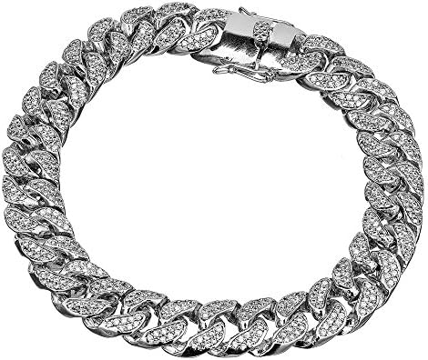 11 mm 9" Miami Cuban Link Rhodium Finish Iced Out CZ Curb Cuban Bracelet