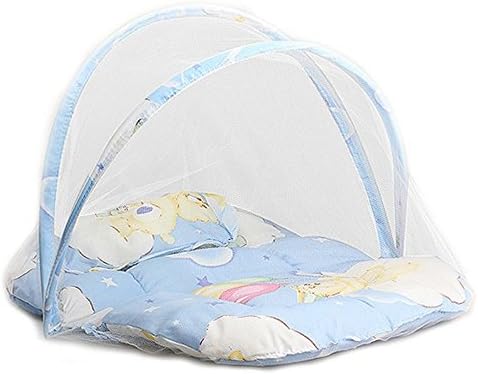 Baby Bed Folding Infant Cushion Mattress Pillow Portable Color Blue.