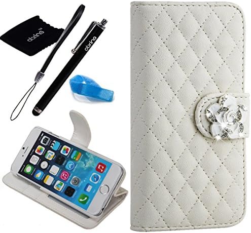 iPhone 6 Plus case, Camellia Diamond Crystal Diamond Designed with PU Leather Lady Style For Apple iPhone 6 Series (iPhone 6Plus(5.5-Inch), White)