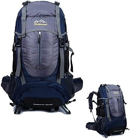 Azaker large 60+5L Internal Frame Hiking Backpack Water-resistant Nylon Trekking Bag for Climbing, Camping, Hiking, Travel and Mountaineering (Deep blue)