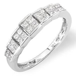 CERTIFIED 14k White Gold Princess Diamond Ladies Bridal Ring Engagement (0.60 cttw, G-H Color, SI-I Clarity)