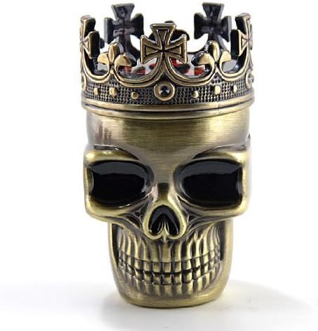 Ornate Brass Tone Crowned Skeleton Skull Design 3 Pc Magnetic Pocket Spice Pollen Grinder