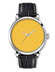 SPRAWL Aanalog Fashion Series Silver Ladies Watches of Genuine Black Leather Strap,Unique Wrist Watch for Women Girls Designed with Yellow and flowers