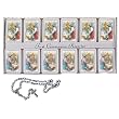 Rosary Display - Includes 12 Rosaries and Keepsake Gift Boxes (6-Boy and 6-Girl) - 20" Silver Tone Chain 4mm Oval Plastic Pearl Beads - Imported From Italy
