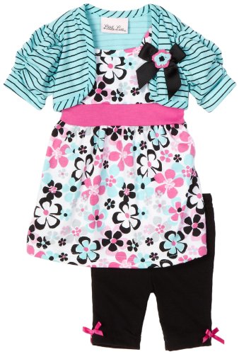 Little Lass Baby-girls Newborn 2 Piece Skimp with Knit Shrug and Ribbon Cropped Legging Set