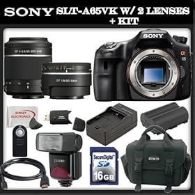2013 Buy A Digital Camera : Sony a (alpha) SLT-A65VK - Digital camera - SLR - 24.3 Mpix - Sony 55-200mm f/4-5.6 DT Lens - Sony 50mm f/1.8 DT AF Lens - SSE Package: Wireless Remote, Replacement FM500H Battery, Rapid Travel Charger, 16GB SDHC Memory Card, Card Reader, Shoe Mount Flash For Sale Online