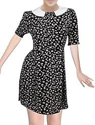 A-line Floral Print Chiffon Above the Knee Short Sleeves  Dress